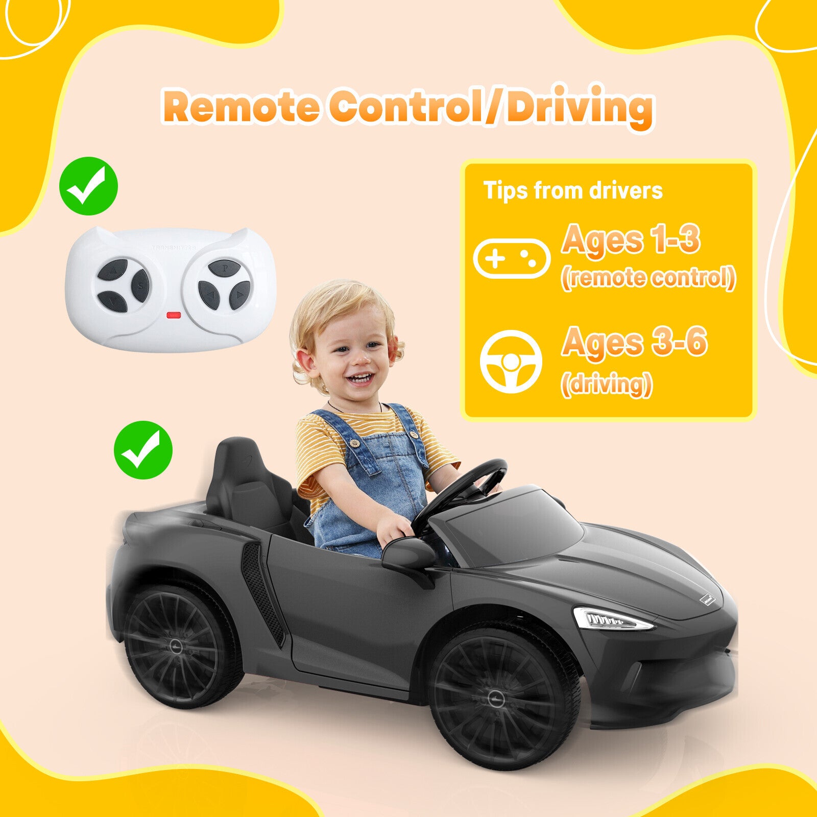 12V Electric Ride-On Car for Kids with Power Wheels and Remote Control Trend Times 13