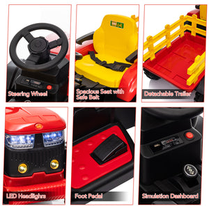 12V Electric Ride-On Tractor Car for Kids with Trailer and Rechargeable Battery Trend Times 4
