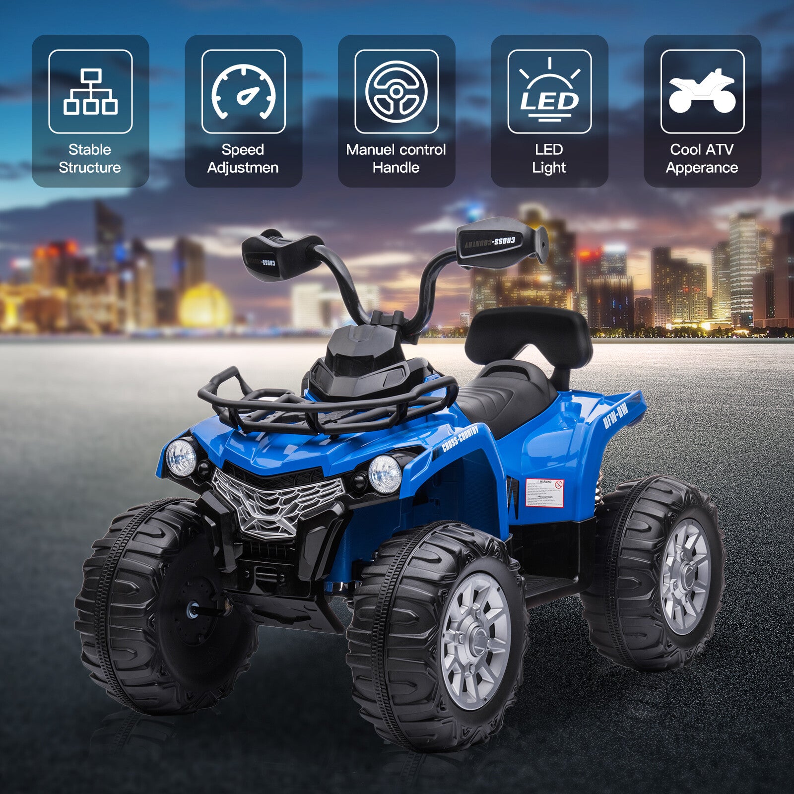 12V Black Electric Kids Ride-On ATV 4-Wheeler Quad with USB, Music, and LED Lights Trend Times 0