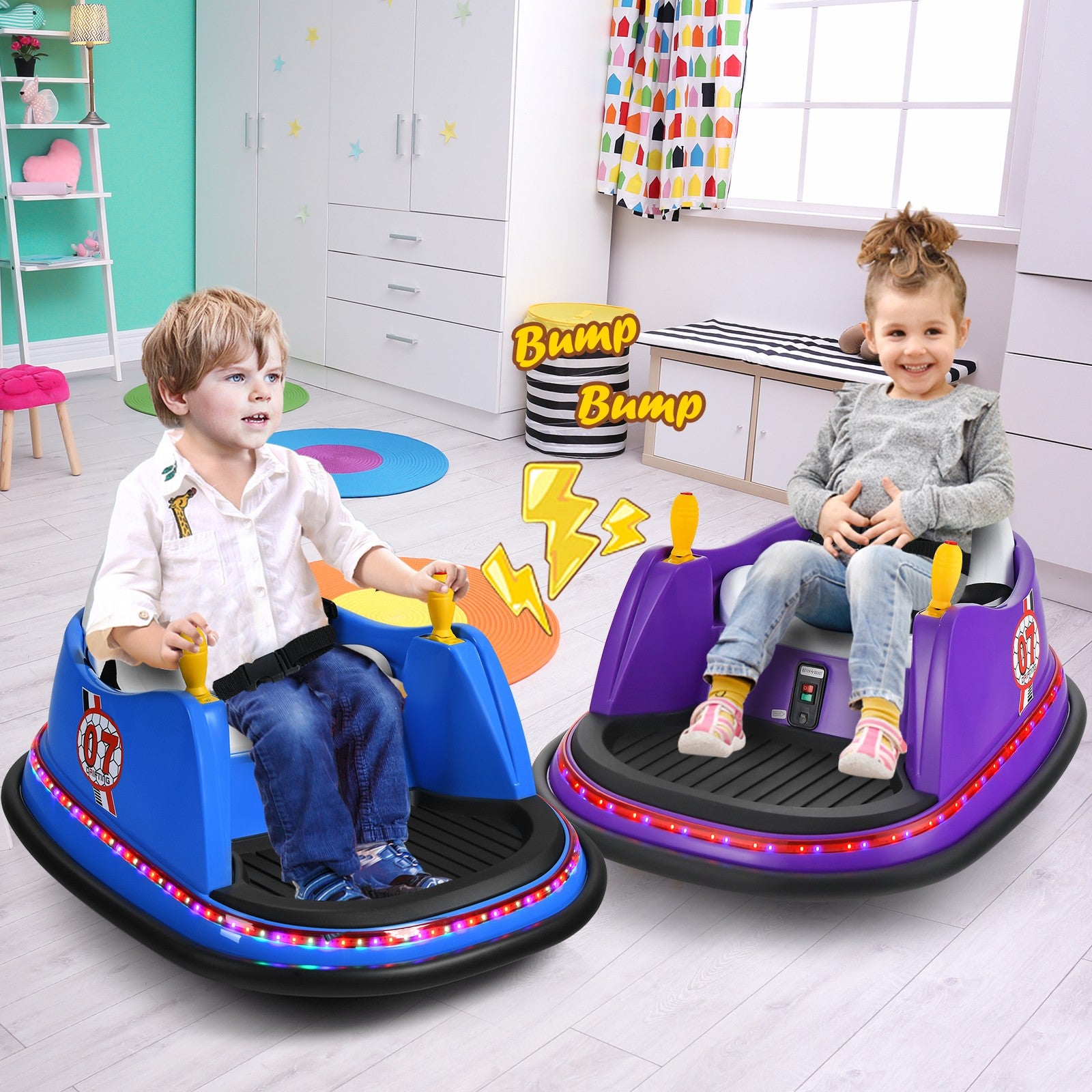 12V Kids Ride-On Bumper Car with 360° Spin and Remote Control - Blue Trend Times 2