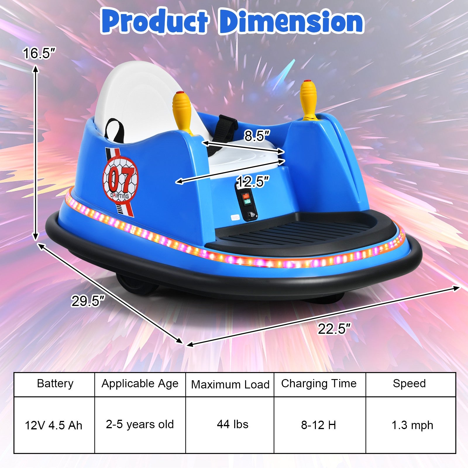 12V Kids Ride-On Bumper Car with 360° Spin and Remote Control - Blue Trend Times 3