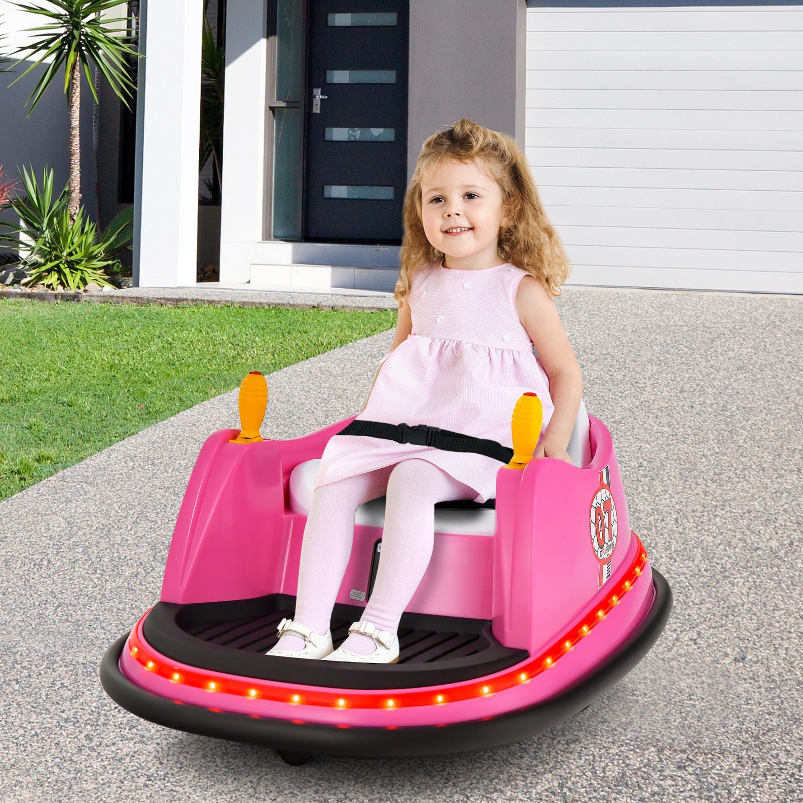 12V Kids Ride-On Bumper Car with 360° Spin and Remote Control, Pink Trend Times 4