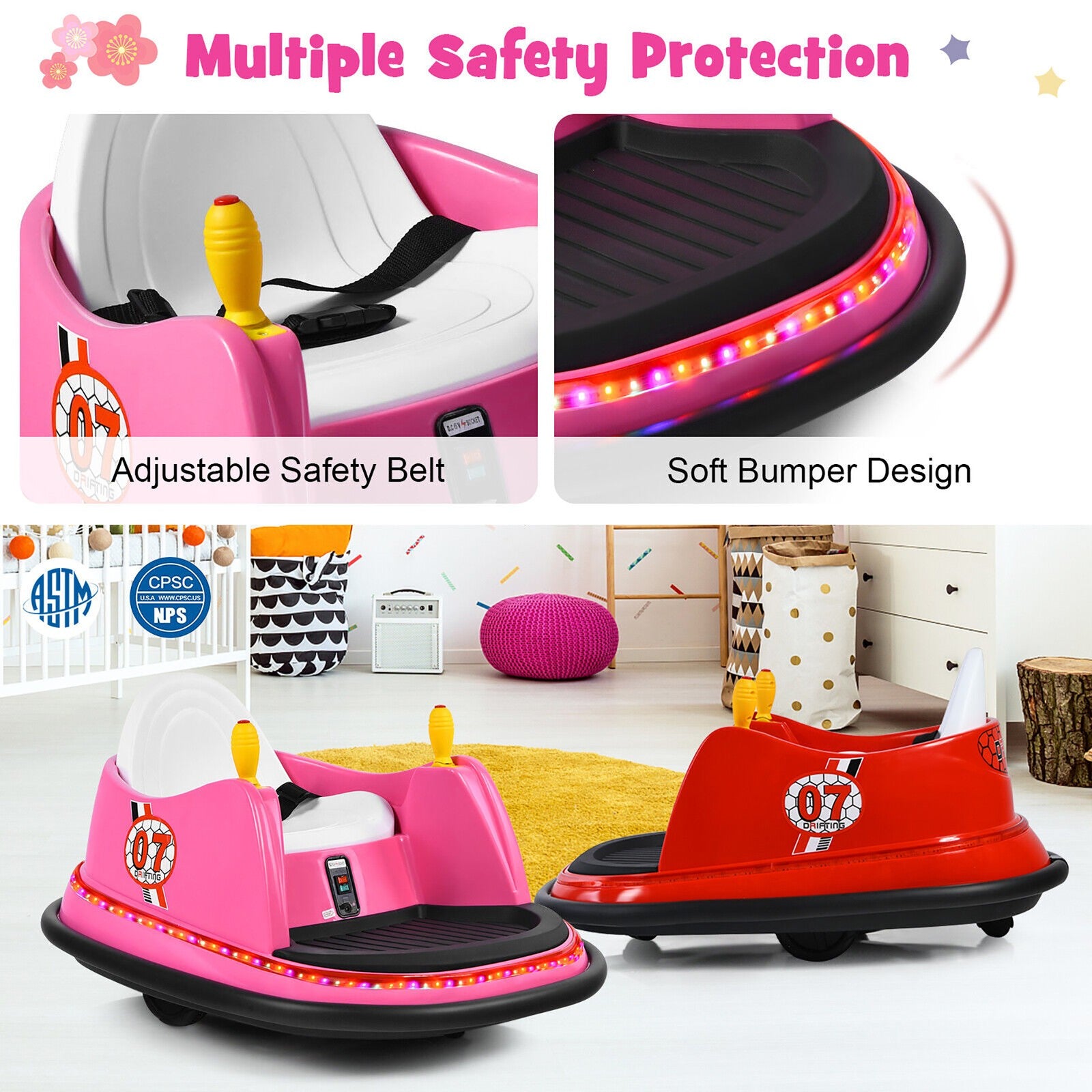 12V Kids Ride-On Bumper Car with 360° Spin and Remote Control Pink Trend Times 8