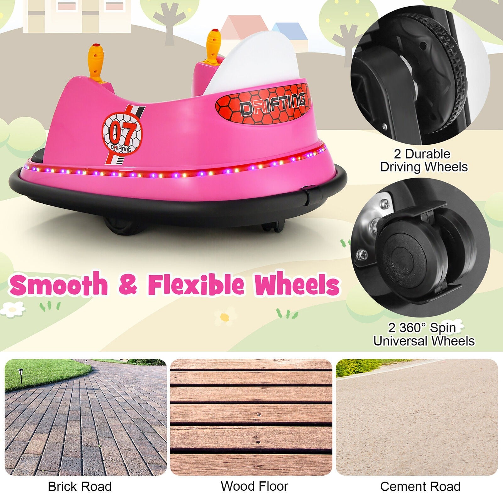 12V Kids Ride-On Bumper Car with 360° Spin and Remote Control Pink Trend Times 9