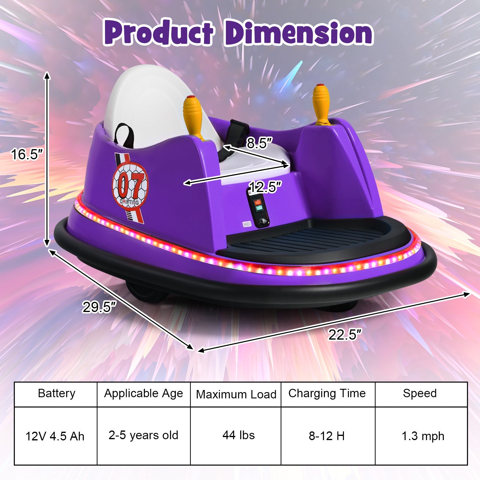 12V Kids Ride-On Bumper Car with 360° Spin and Remote Control - Purple Trend Times 1