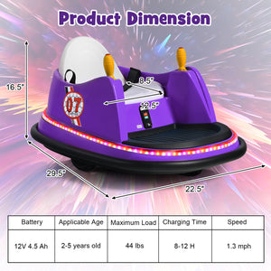 12V Kids Ride-On Bumper Car with 360° Spin and Remote Control - Purple Trend Times 1