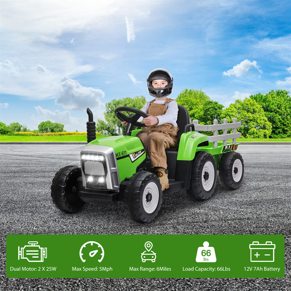 12V Electric Kids Ride On Tractor with Trailer and Remote Control, Battery Powered Toy Vehicle Trend Times 2