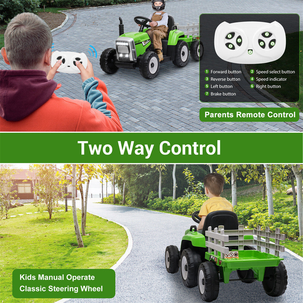 12V Electric Kids Ride On Tractor with Trailer and Remote Control, Battery Powered Toy Vehicle Trend Times 5