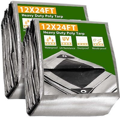 12x24 Ft 2 Pack Waterproof Poly Tarp Heavy Duty UV Resistant 10-mil Tarpaulin - Trend Times Toy Stores