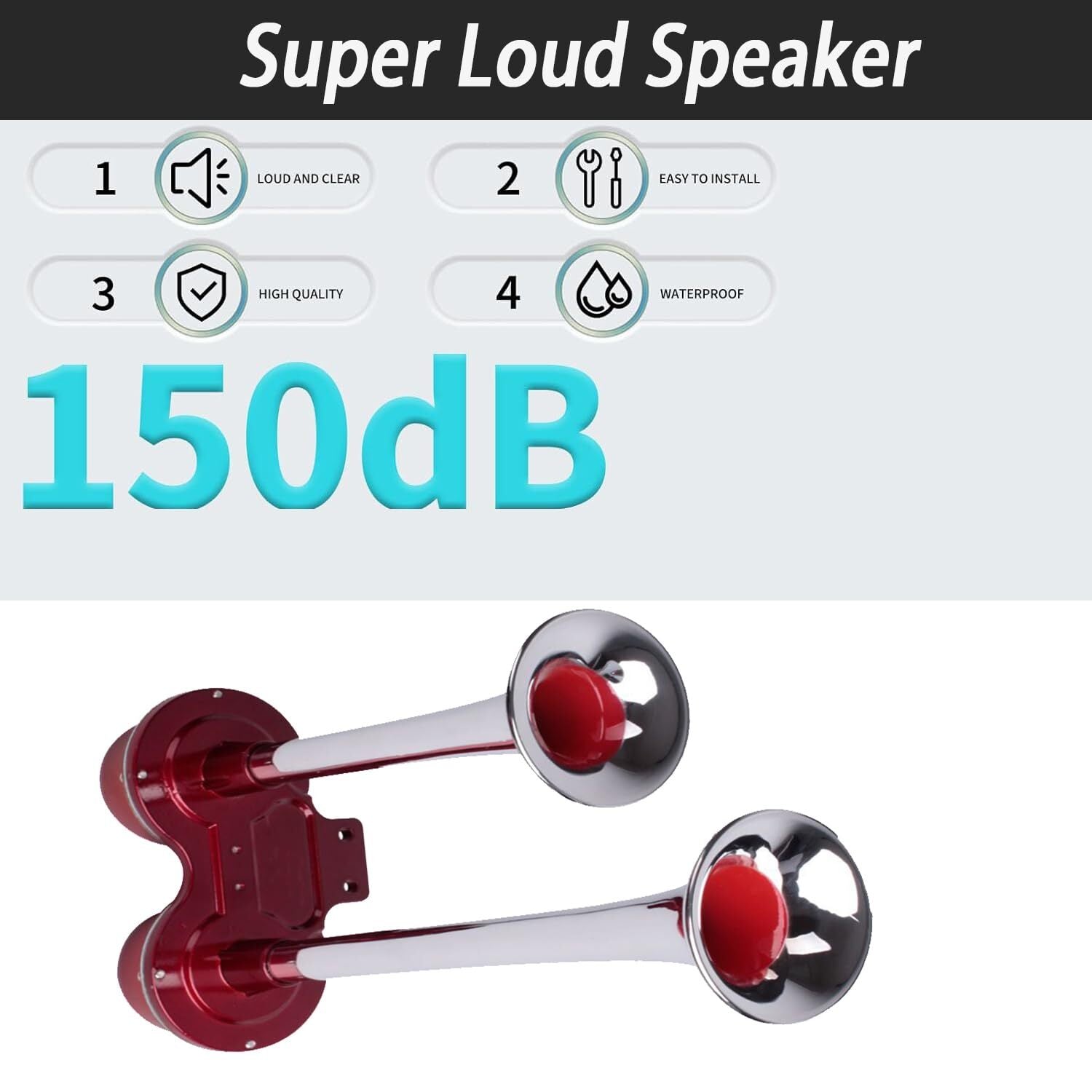 130DB Chrome Train Horn 12V Electric Dual Air for Semi Truck Pickup Motorcycle SUV Trend Times 4