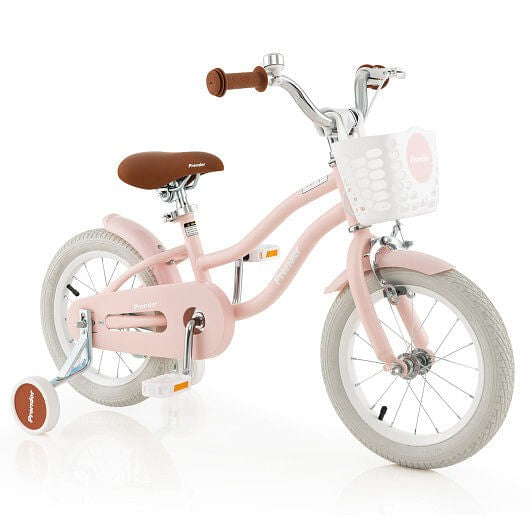 14 Inch Kids Bike with Removable Training Wheels and Front Basket in Pink Trend Times 0