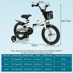 14-Inch Kids Bike with Training Wheels and Music for Ages 3-5 - Black Trend Times 3