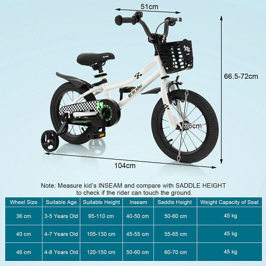 14-Inch Kids Bike with Training Wheels and Music for Ages 3-5 - Black Trend Times 3