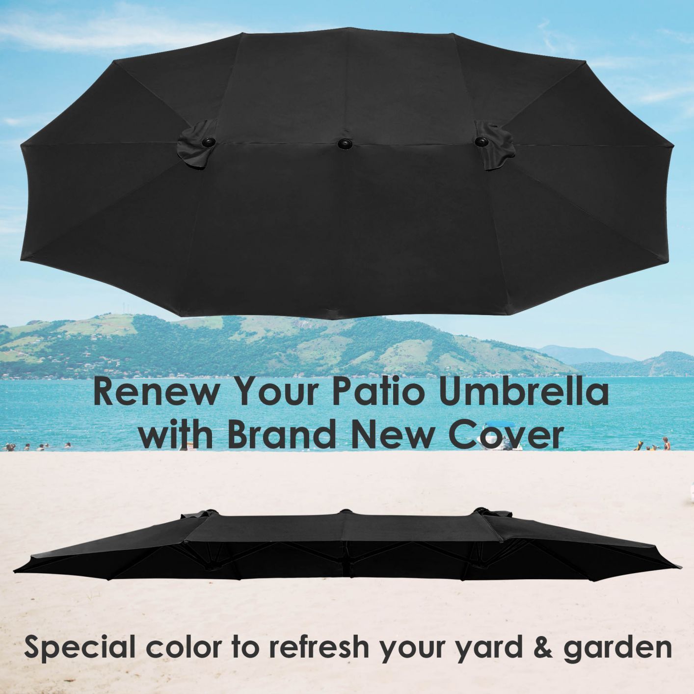14 Ft Double Sided Umbrella Replacement Canopy Table Top Outdoor Beach Pool Black - Trend Times Toy Stores