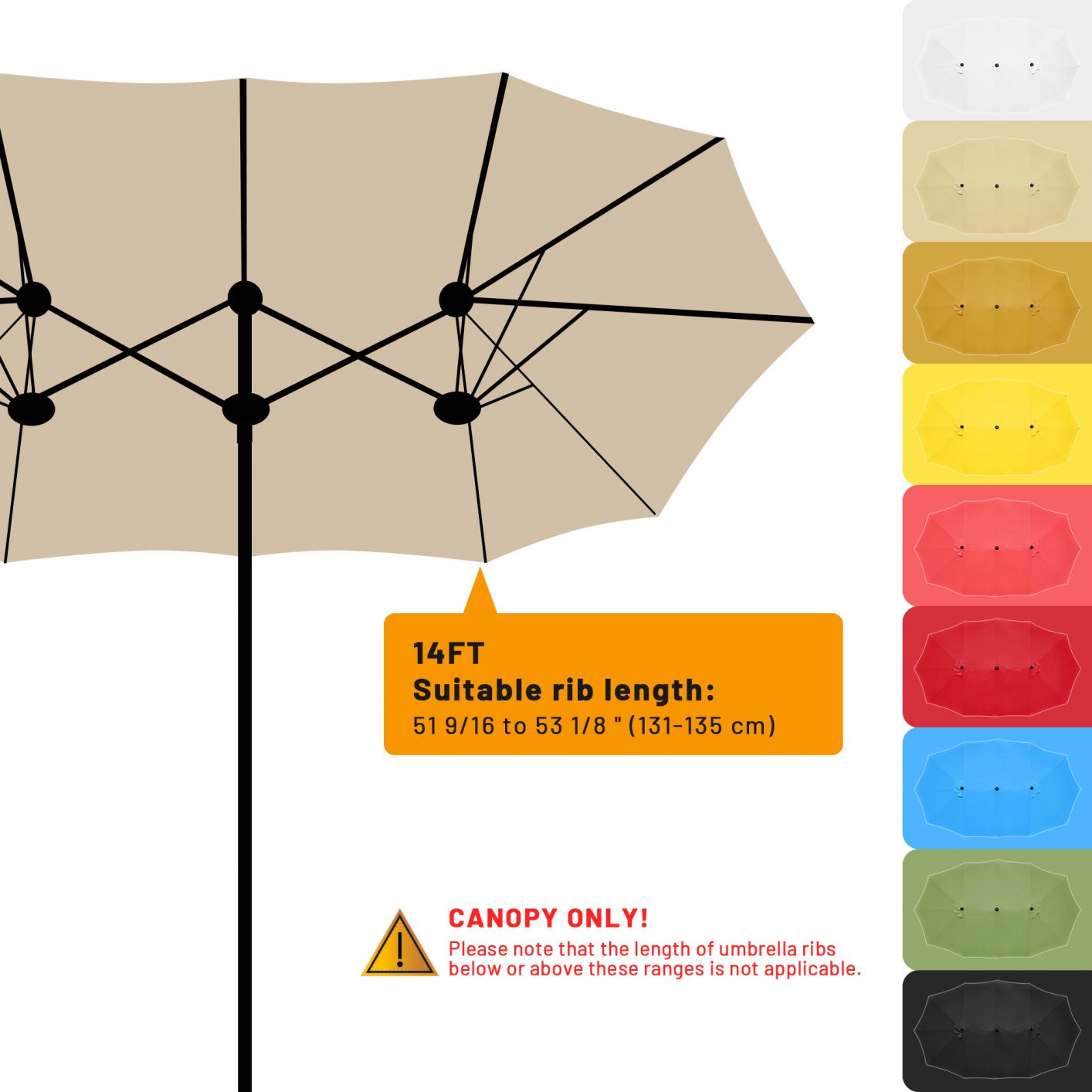 14 Ft Double Sided Umbrella Replacement Canopy Table Top Outdoor Beach Pool Black - Trend Times Toy Stores