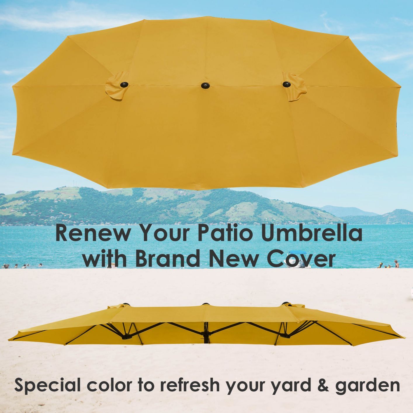 14 Ft Double Sided Umbrella Replacement Canopy Table Top Outdoor Beach Pool Deep Yellow - Trend Times Toy Stores