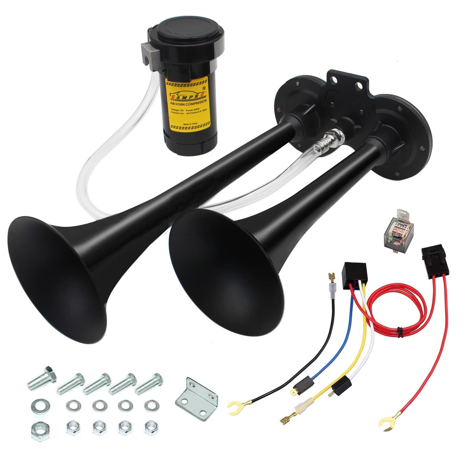 150dB 12V Dual Trumpet Air Horn with Chrome and Zinc Finish and Compressor for 12V Vehicles Trend Times 0
