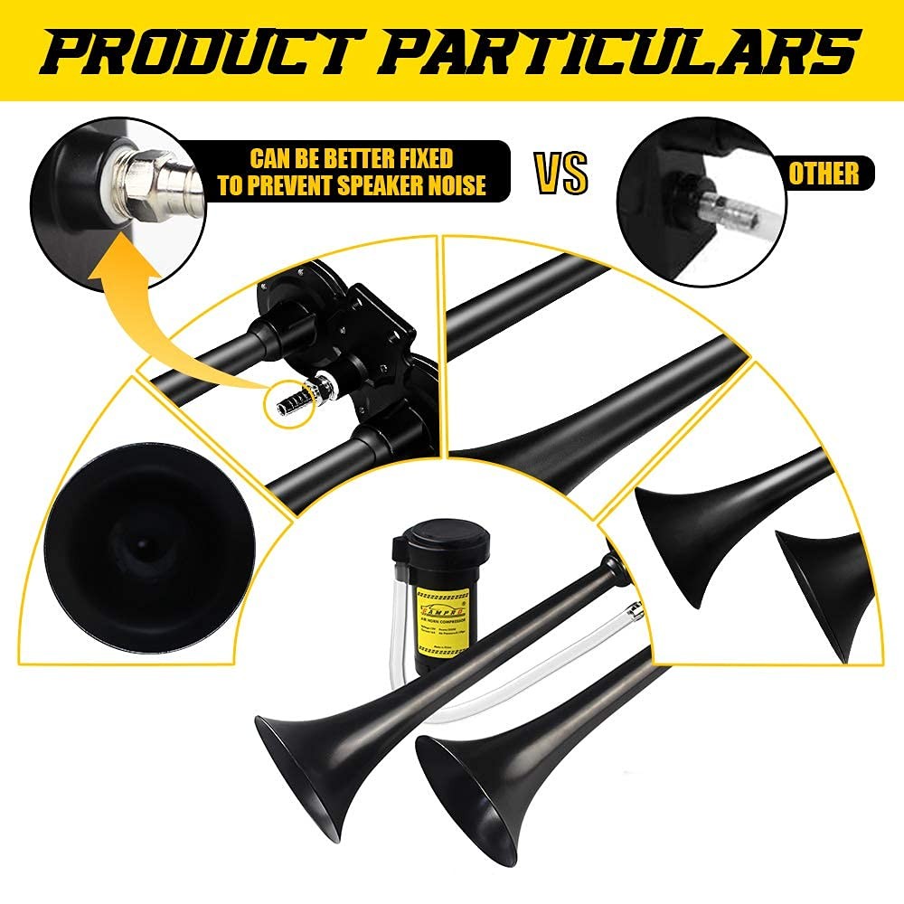 150dB 12V Dual Trumpet Air Horn with Chrome and Zinc Finish and Compressor for 12V Vehicles Trend Times 1