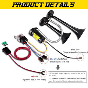150dB 12V Dual Trumpet Air Horn with Chrome and Zinc Finish and Compressor for 12V Vehicles Trend Times 3