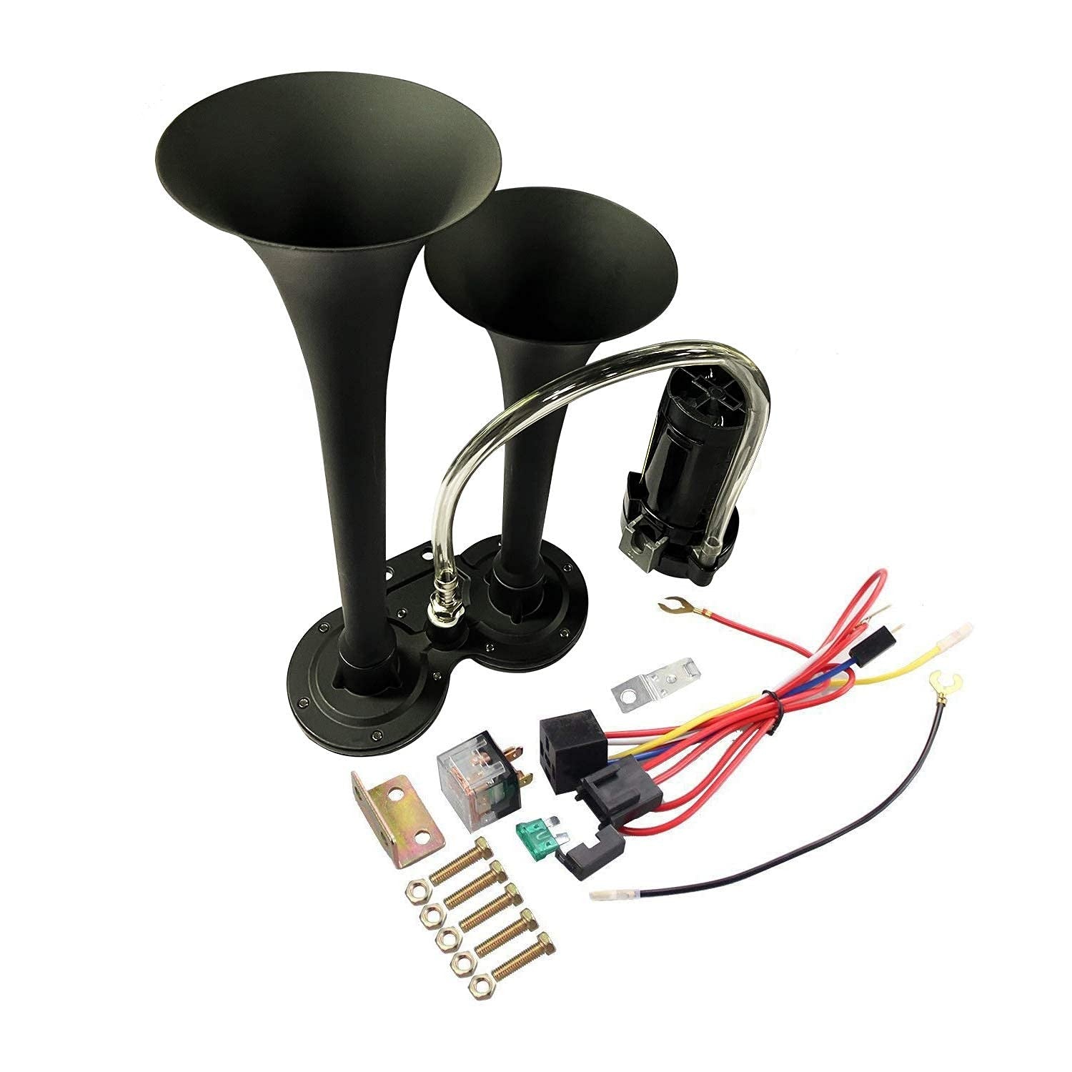 150dB 12V Dual Trumpet Air Horn with Chrome Zinc Finish and Compressor for 12V Vehicles Trend Times 6