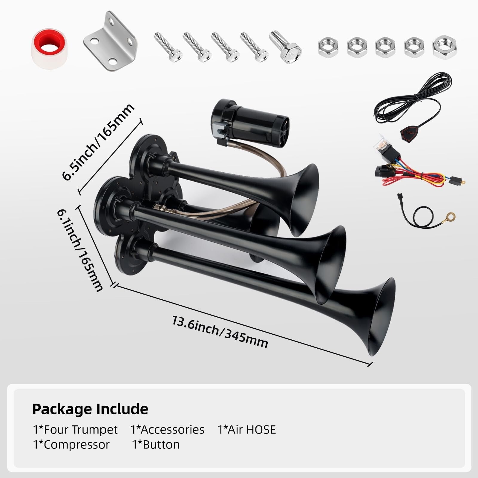 150dB 12V Train Air Horn Kit with 4 Speakers and Push Button Control Trend Times 4