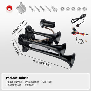 150dB 12V Train Air Horn Kit with 4 Speakers and Push Button Control Trend Times 4