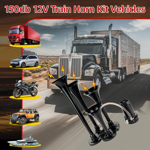 150dB 12V Train Air Horn Kit with 4 Speakers and Push Button Control Trend Times 5