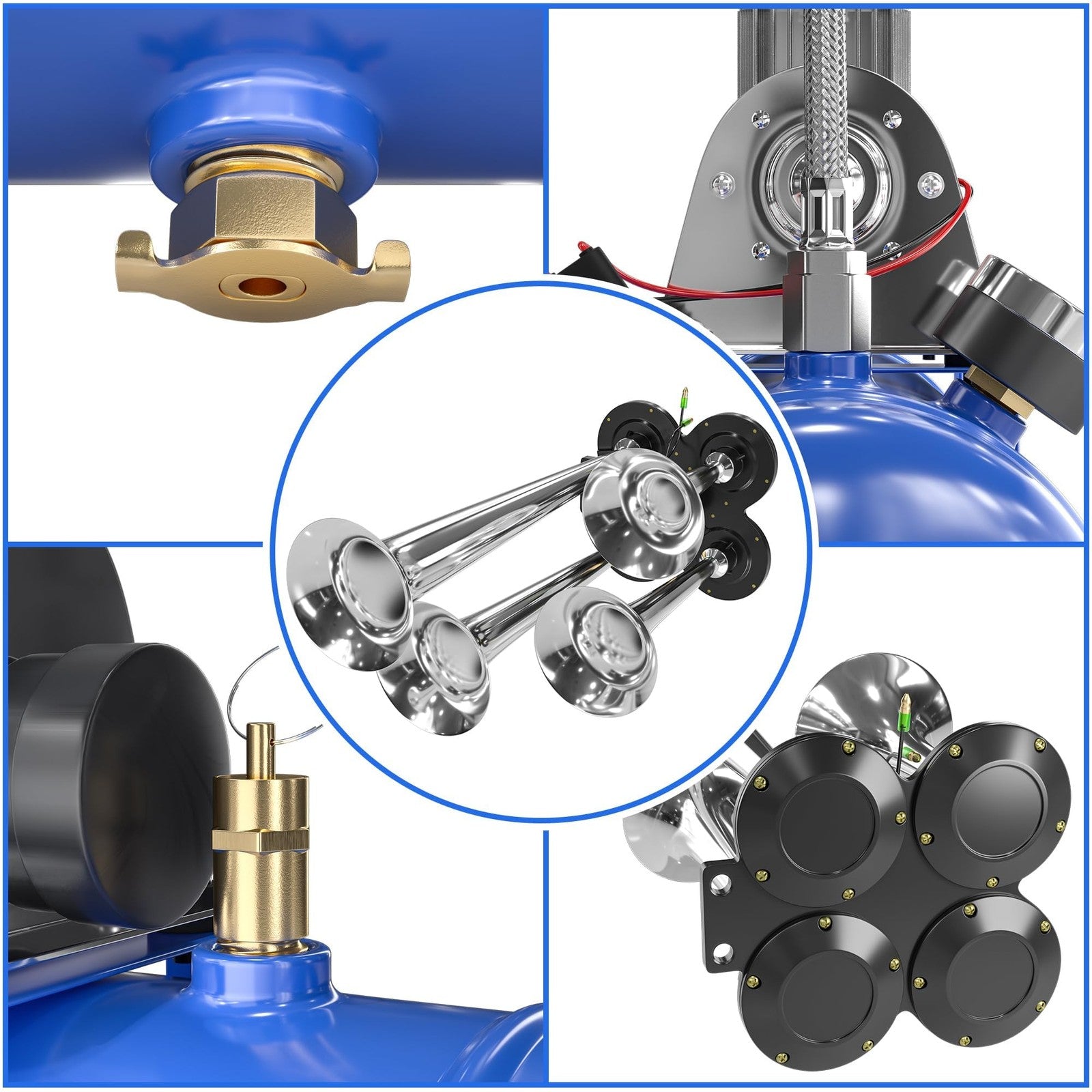150DB Train Horn Kit with 12V Air Compressor and 1.6 Gallon Tank for Trucks and SUVs Trend Times 3