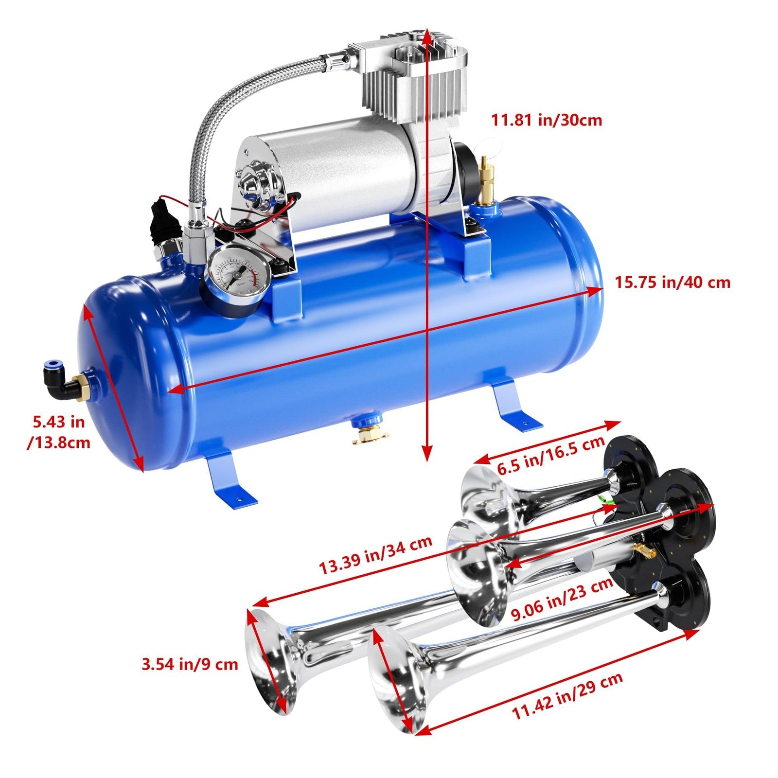 150DB Train Horn Kit with 12V Air Compressor and 1.6 Gallon Tank for Trucks and SUVs Trend Times 5