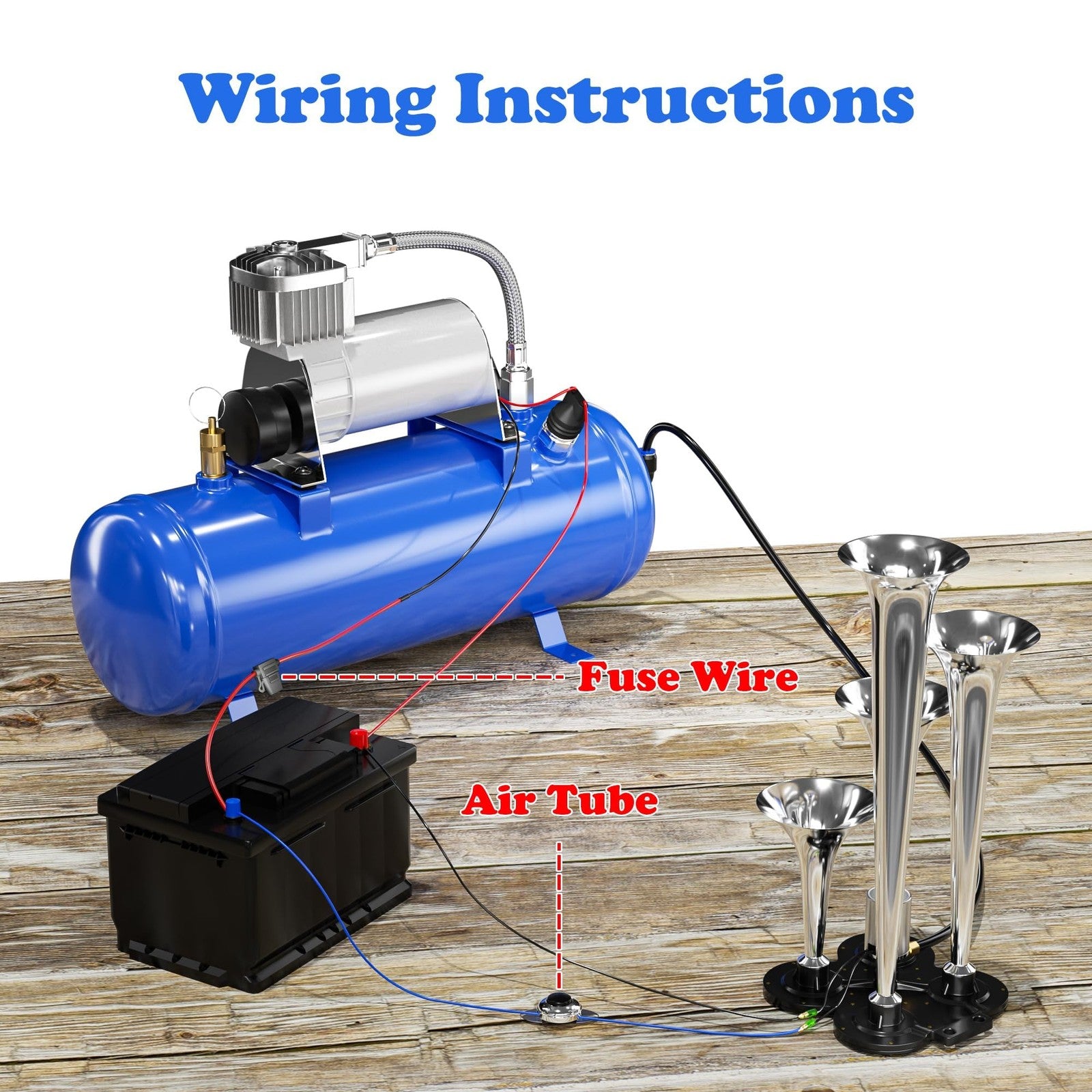 150DB Train Horn Kit with 12V Air Compressor and 1.6 Gallon Tank for Trucks and SUVs Trend Times 6