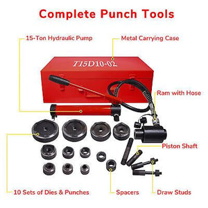 15 Ton Hydraulic Punch Driver Kit Manual Hole Knockout Puncher Tool w/ 10 Dies - Trend Times Toy Stores