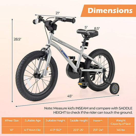 16-Inch Adjustable Kids Bike for Boys and Girls Ages 4-7 with High Carbon Steel Frame Trend Times 1