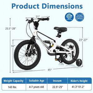 16 Inch Adjustable Magnesium Alloy Kids Bicycle for Ages 4 to 7 Trend Times 2