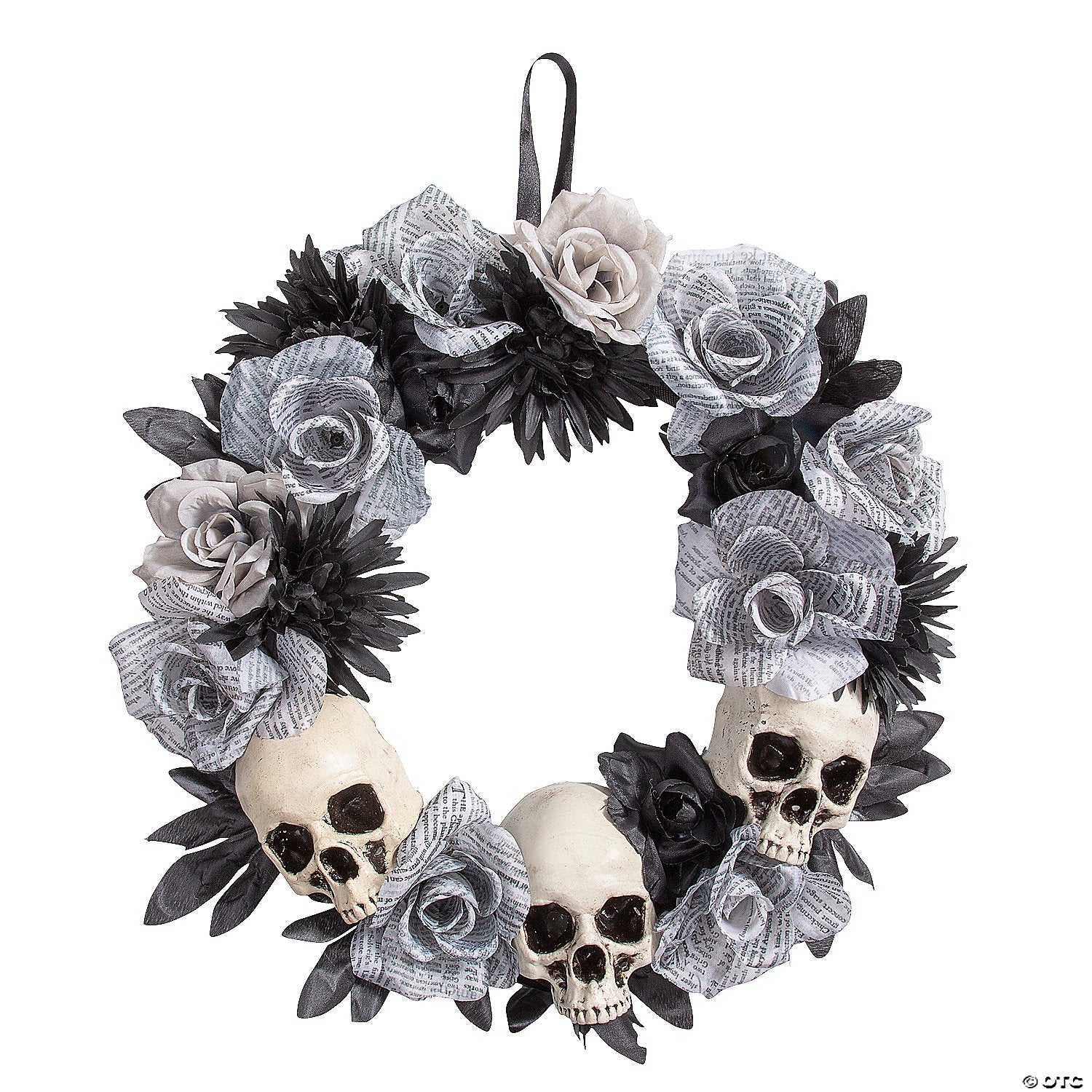 16 3/4" x 3 1/2" Red & Black Flower Wreath with Skulls Halloween Decoration - Trend Times Toy Stores