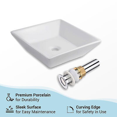 16" Bathroom Vessel Sink Porcelain Ceramic Pop up Drain Countertop Vanity Basin - Trend Times Toy Stores