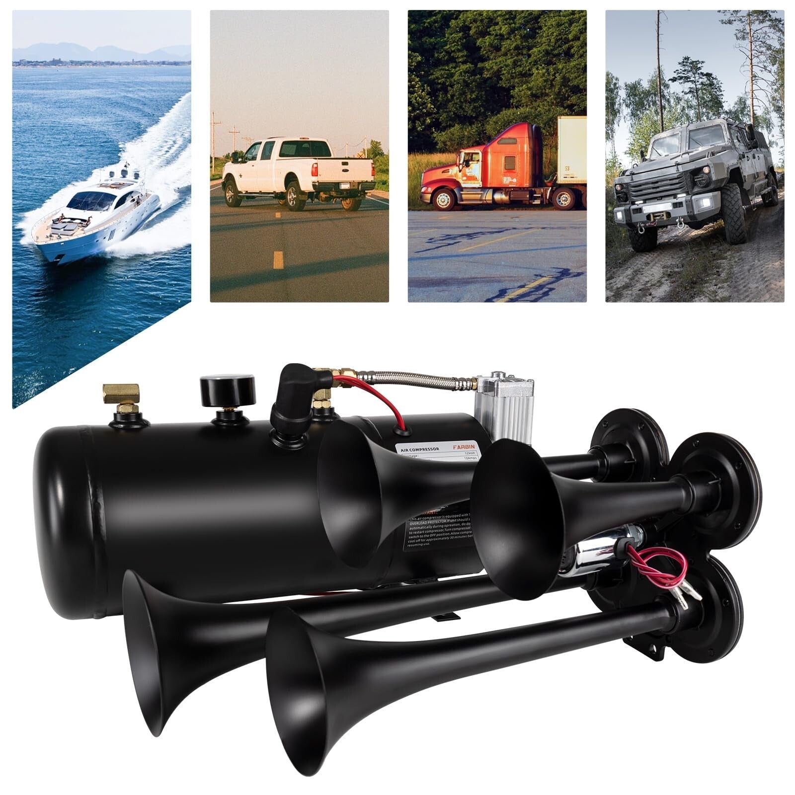 180db Air Horn Kit with 0.8 Gallon Air Compressor Super Loud Train Horn Trend Times 3