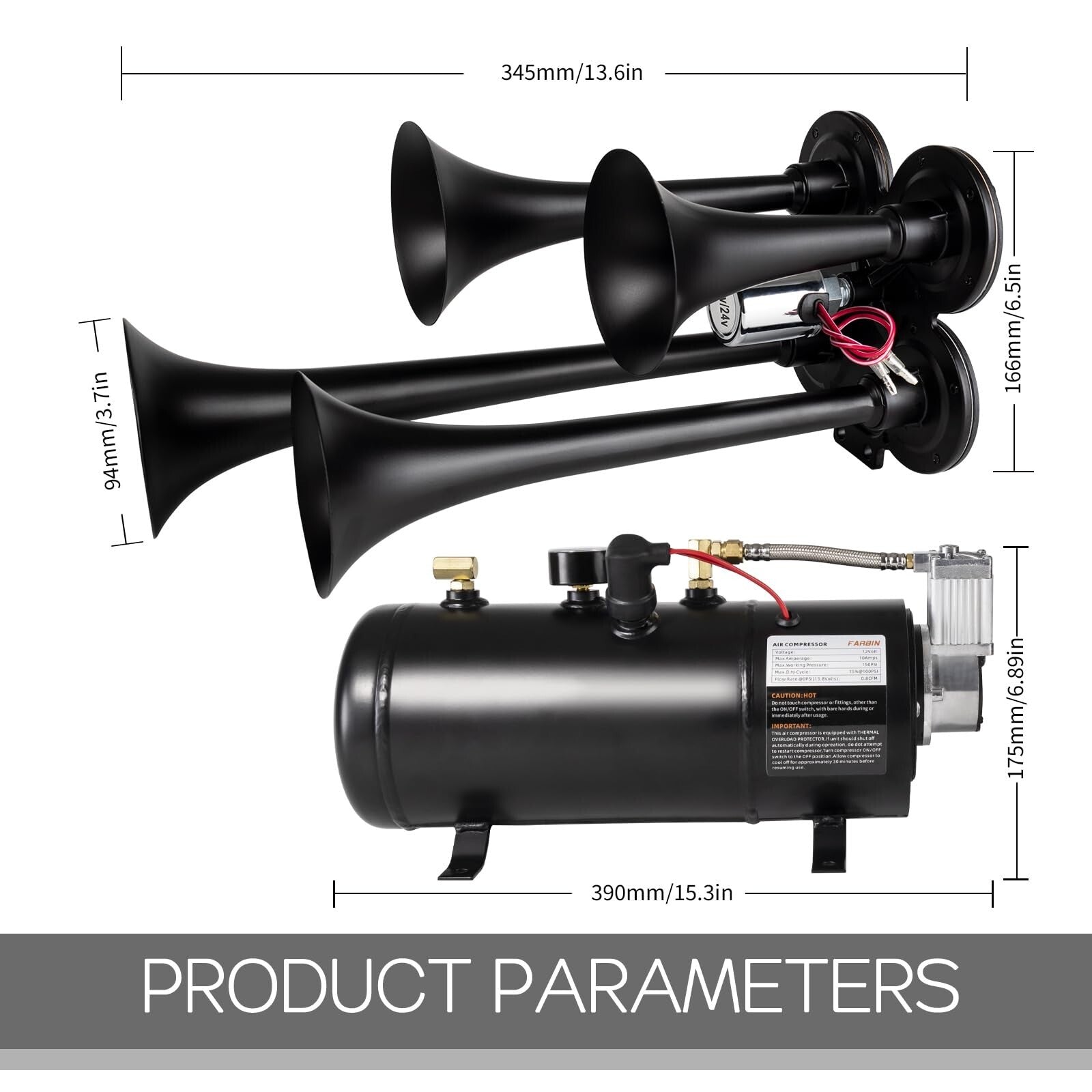 180db Air Horn Kit with 0.8 Gallon Air Compressor Super Loud Train Horn Trend Times 4