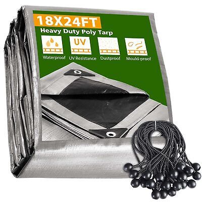 18x24 Ft Waterproof Poly Tarp Protect Cover 10mil Tarpaulin with 25 Ball Bungees - Trend Times Toy Stores