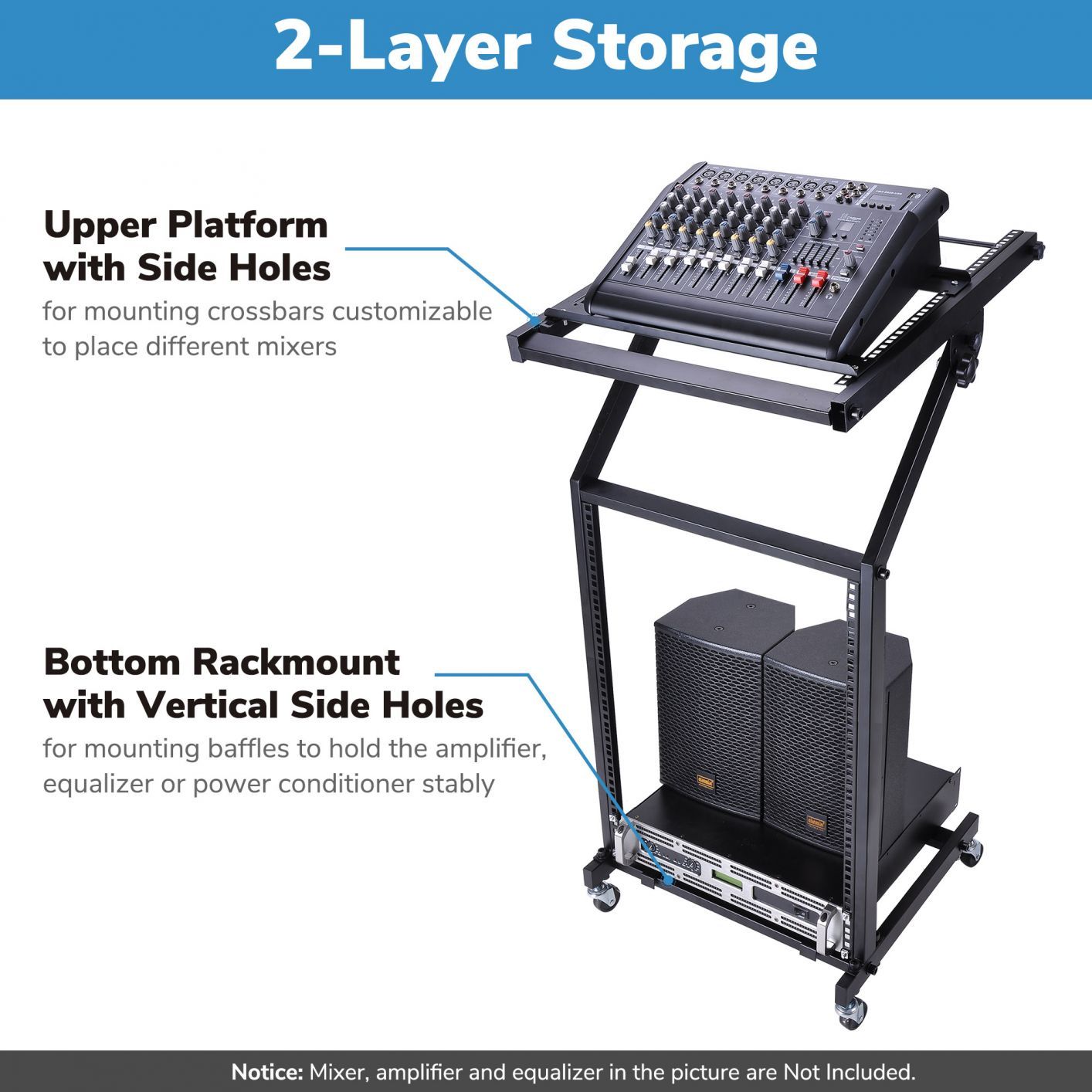 19" DJ Rack Mount Studio Mixer Stand Rolling Cart Party Stage Club 9U 12U 16U 19" 16U & Black - Trend Times Toy Stores