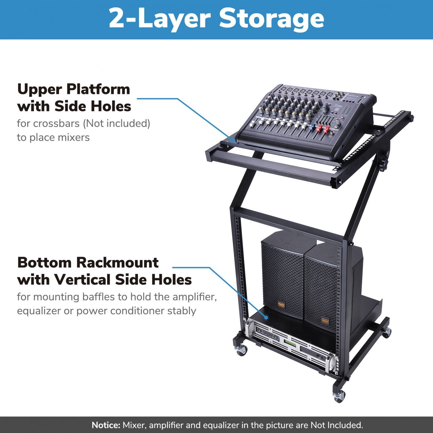 19" DJ Rack Mount Studio Mixer Stand Rolling Cart Party Stage Club 9U 12U 16U 19" 9UX & Black - Trend Times Toy Stores