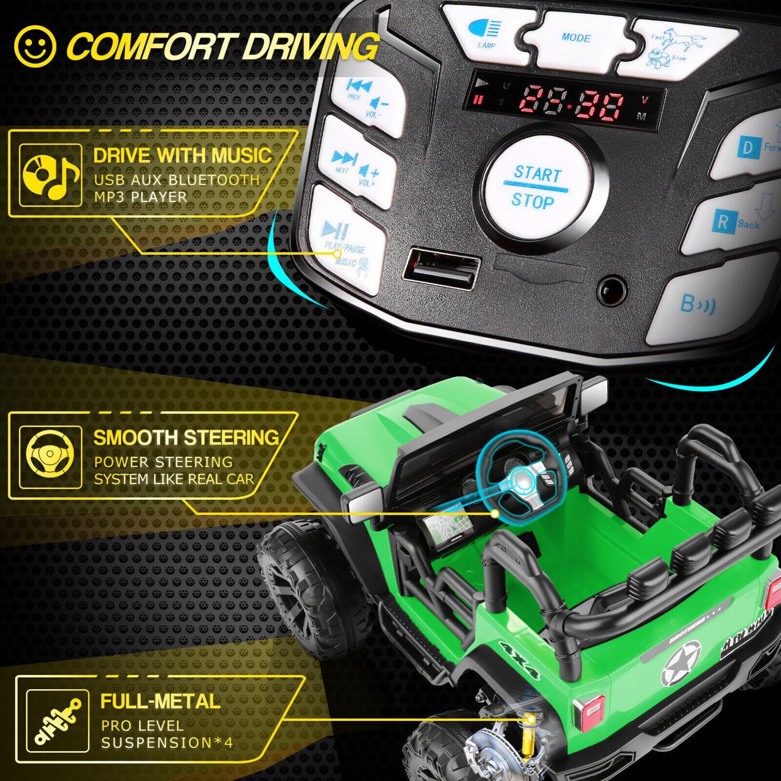 24V 2-Seater Kids Ride-On Truck Car with 2×200W Motors, Remote Control, LED Lights, and 3 Speeds Trend Times 8