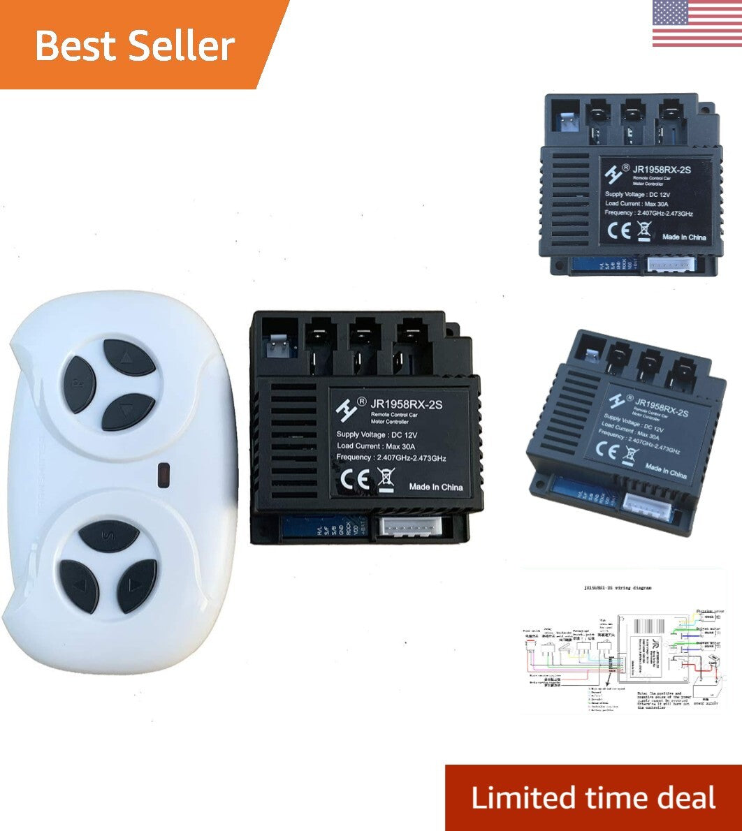 2.4G Bluetooth Remote Control and JR1958RX 2S Receiver Kit for Kids Ride-On Cars Trend Times 0