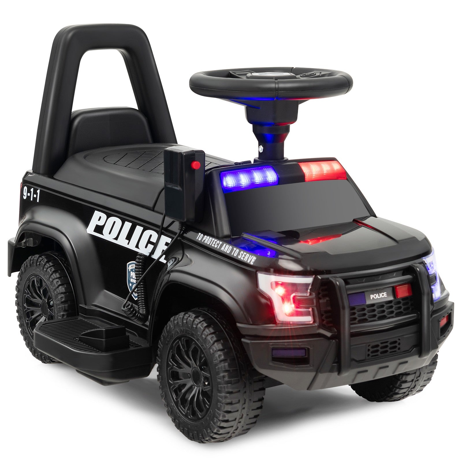 2-in-1 6V Kids Ride-On Police Push Car with Megaphone and Siren, Black Trend Times 0