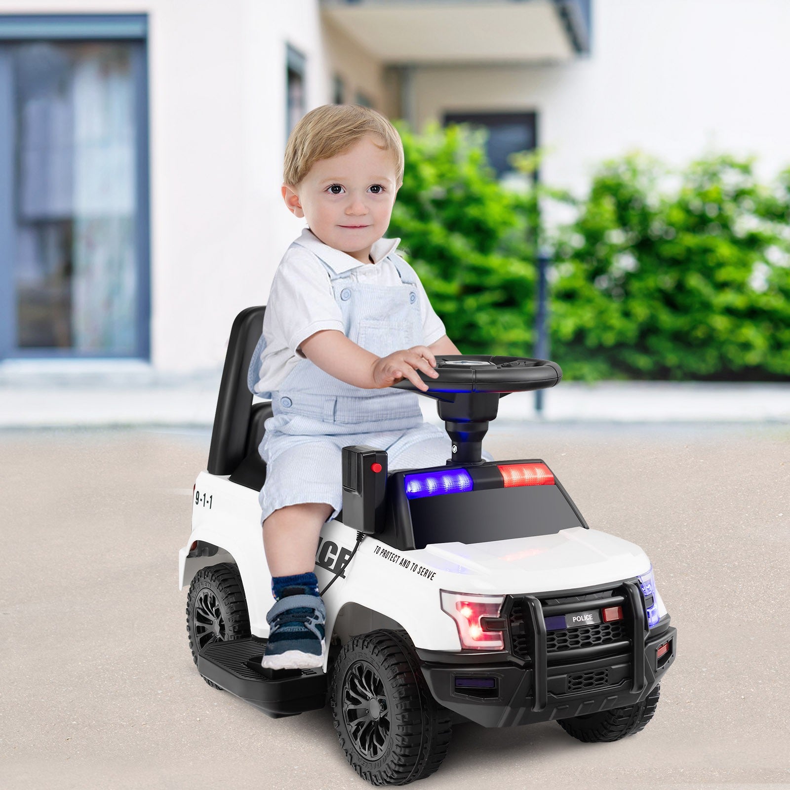 2-in-1 6V Kids Ride-On Police Car and Toddler Push Car with Megaphone, Siren, and Music Trend Times 2