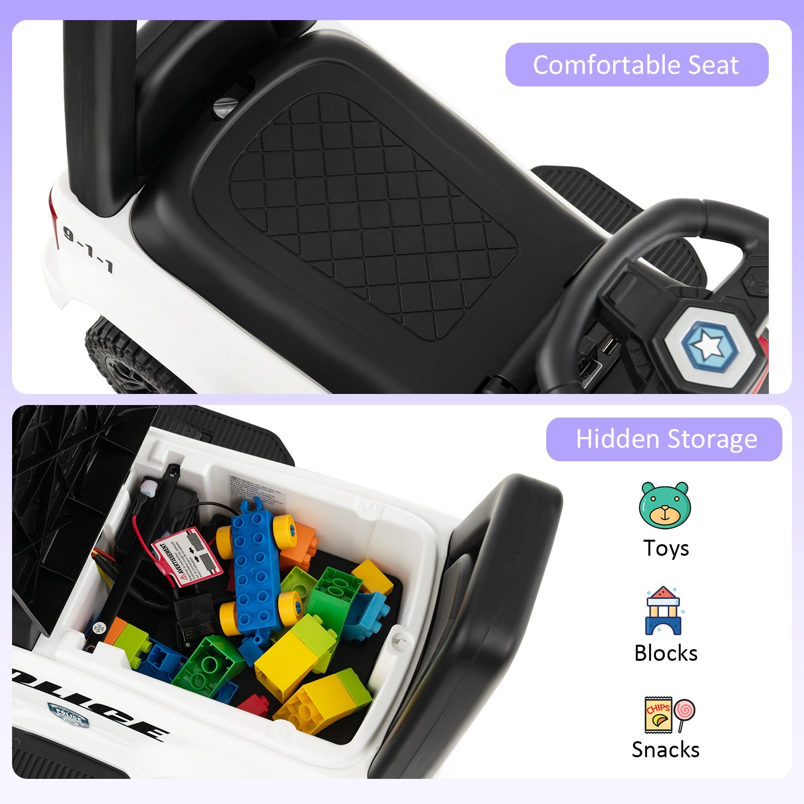 2-in-1 6V Kids Ride-On Police Car and Toddler Push Car with Megaphone, Siren, and Music Trend Times 5