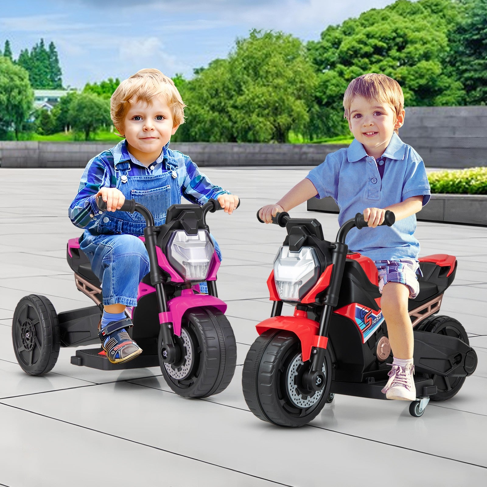 2-in-1 Kids Electric Motorcycle with Detachable Training Wheels, Headlight, and Horn Trend Times 3