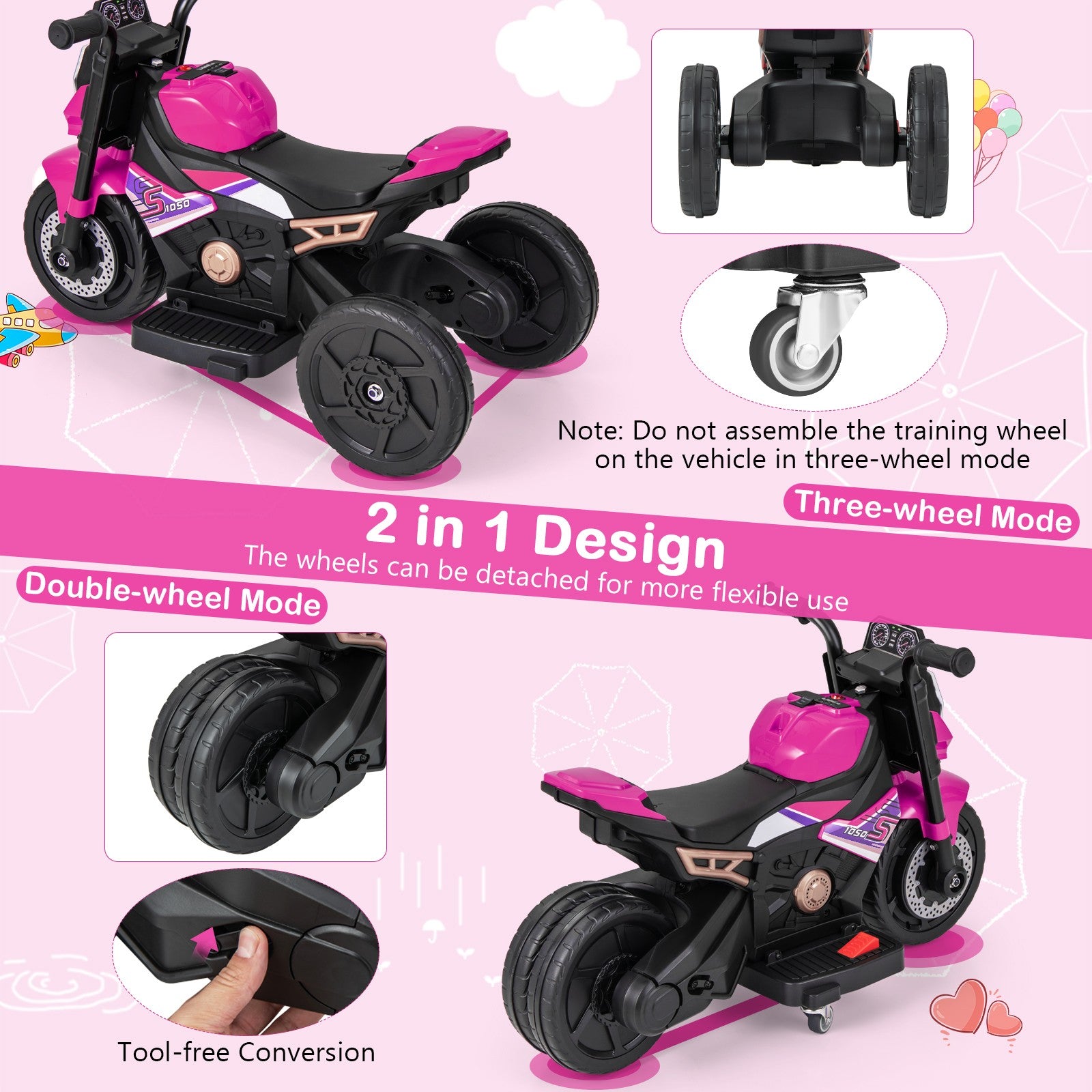 2-in-1 Kids Electric Motorcycle with Detachable Training Wheels, Headlight, and Horn Trend Times 4