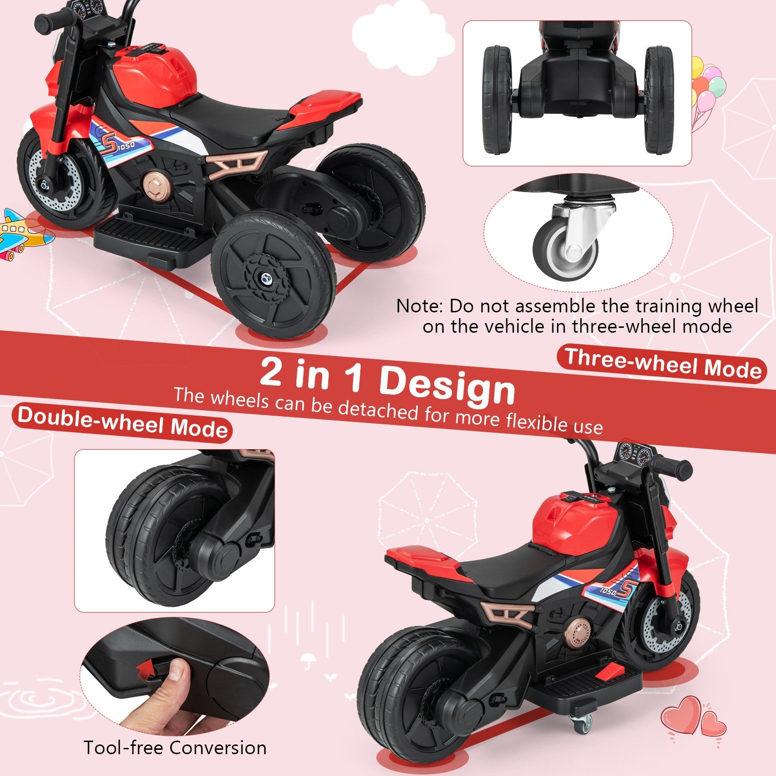 2-in-1 Kids Electric Motorcycle with Detachable Training Wheels, Headlight, and Horn Trend Times 8