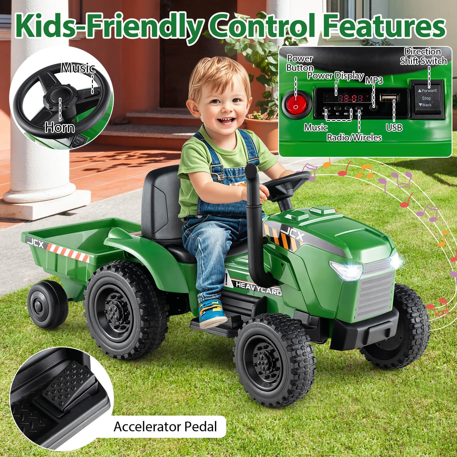 2-in-1 Kids Ride-On Tractor with 12V Battery and Remote Control Toy Car Trend Times 5