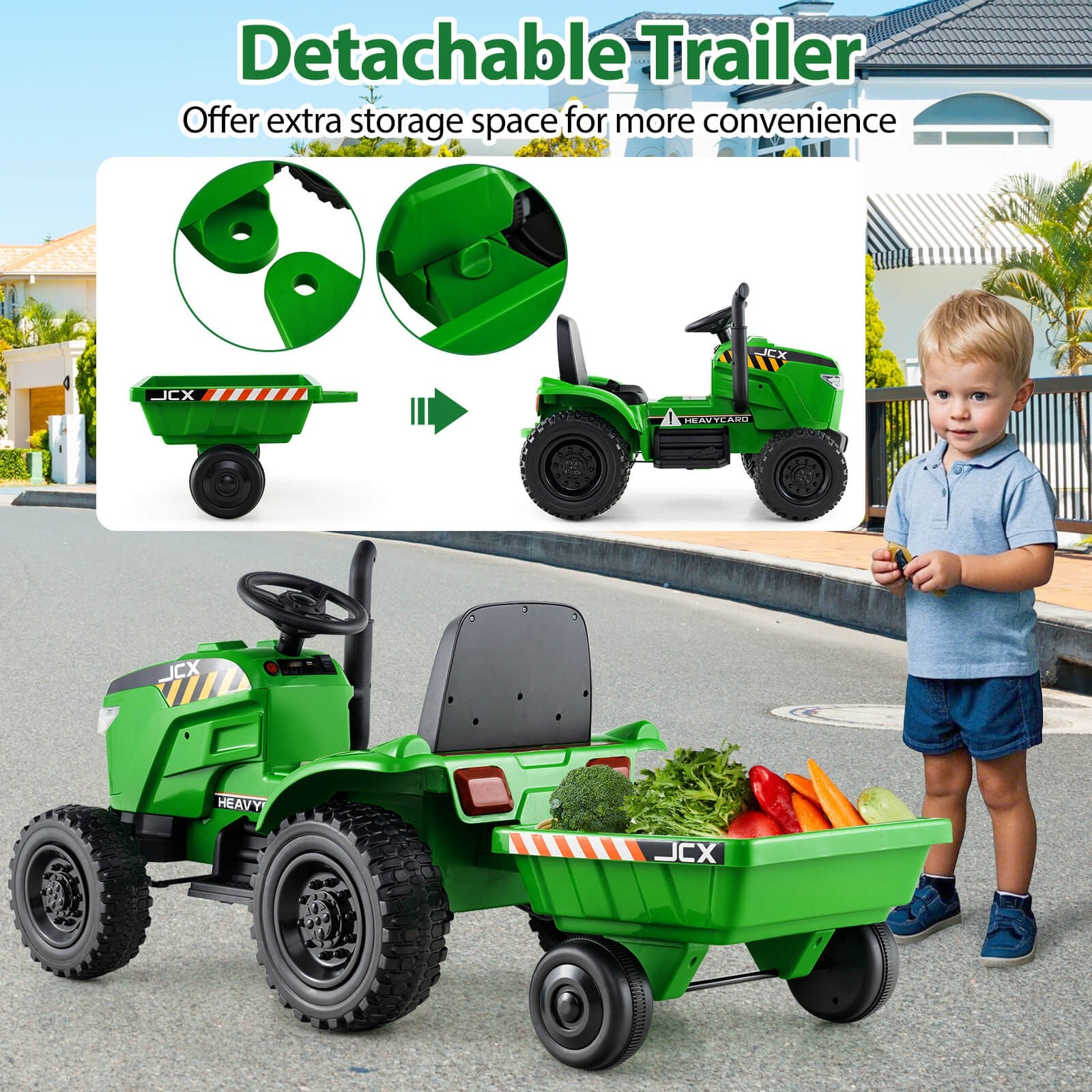 2-in-1 Kids 12V Battery-Powered Ride-On Tractor with Remote Control Trend Times 8